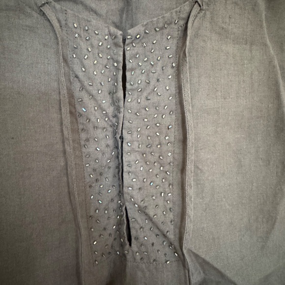 Eileen Fisher Irish Linen Beaded Tank Top Gray Size M - Picture 3 of 7
